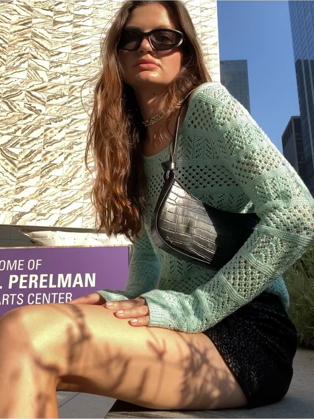 Calvin Klein Mint Open-Knit Crewneck Sweater